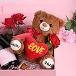 Personalised I Love You Red Heart Bow Rose Stuffed Bear Plush Toy with Texts Anniversary Valentine's Day Birthday Gift for Couple
