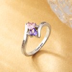 Personalised Double Heart Birthstones Sterling Silver Ring with Name Dainty Jewellery Valentine's Day Anniversary Gift for Couples Sister