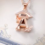 Zircon Grad Cap Necklace Engraved Name Year