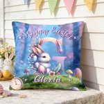 Personalized Cute Easter Rabbit Initial Forest Easter Egg Throw Pillow Cover with Name Home Decor Easter Gift for Family Kids