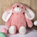 Peluche Lapin Personnalisée avec Année et Nom en Pailleté Cadeau d'Anniversaire de Pâques pour Enfant