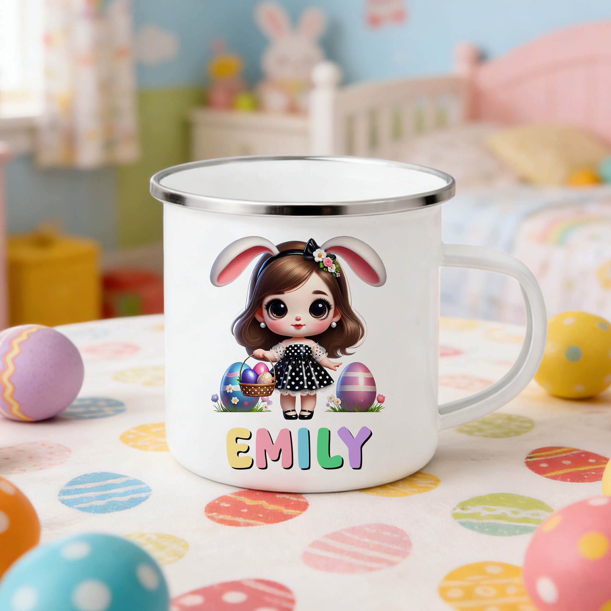 Mug émaillé 12 oz avec nom pour usage quotidien Cadeau de Pâques pour filles