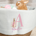Personalised Cute Peter Rabbit Easter Basket Liner with Name and Initial Easter Party Favor Eggs Hunting Gift for Kids