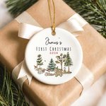 Ornement de Noël personnalisé en céramique avec nom et année Cadeau de Noël pour les nouveaux-nés