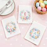 Gepersonaliseerde Waterverf Krans Bloemen Paaseieren Initiaal 100% Katoenen Servet met Kleurrijke Naam Tafel Decoratie Paasgeschenk voor Kinderen Familie