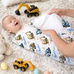 Personalized Excavator Easter Egg Soft Baby Swaddle Blanket Outfit with Name Easter Baby Shower Gift for Newborns New Parents