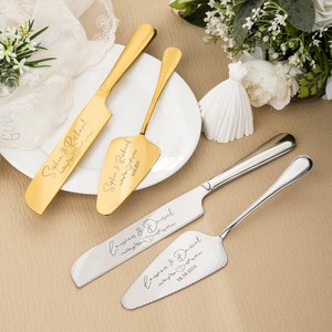 Slice Into a Lifetime of Sweet Memories - Personalised Engraved Names and Date Cake Cutting Set Wedding Bridal Shower Gift