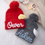 Bonnet à pompon personnalisé avec nom brodé et accessoire animalier Cadeau de douche de bébé pour bébé tout-petit