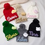 Bonnet à pompon personnalisé avec nom brodé et accessoire animalier Cadeau de douche de bébé pour bébé tout-petit