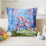 Personalized Cute Easter Rabbit Initial Forest Easter Egg Throw Pillow Cover with Name Home Decor Easter Gift for Family Kids