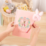 Personalized Flower Frame Cute Peter Rabbit Spiral Notebook and Pom Pom Pen Set with Name Back to School Easter Gift for Boys Girls