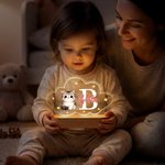 Personalisiertes Niedliche Tier Wolkenform LED-Nachtlicht mit Holzsockel Initiale Namen Kinderzimmer Deko Geburtstag Geschenk für Kinder Neugeborenen