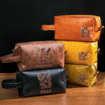 Borsa da toilette personalizzata in pelle PU con nome e iniziale, alfabeto reale araldico, accessori da viaggio, regalo di compleanno per uomo