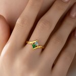 Personalised Double Heart Birthstones Sterling Silver Ring with Name Dainty Jewellery Valentine's Day Anniversary Gift for Couples Sister