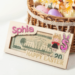 Personalized Cartoon Character Clip Art Wooden Money Holder with Name and Initial Daily Use Easter Gift for Kids