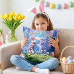 Personalized Cute Easter Rabbit Initial Forest Easter Egg Throw Pillow Cover with Name Home Decor Easter Gift for Family Kids