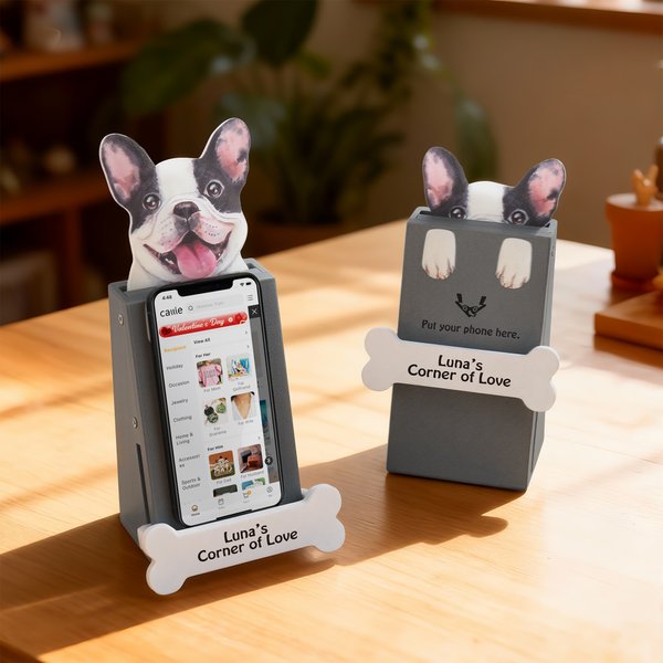 Personalized Cute Pet Face Photo Paw Bone Design Phone Holder with Text Desk Decor Daily Use Birthday Gift for Pet Owners
