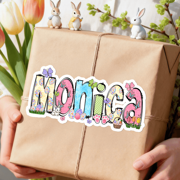 Personalized Multicolor Name Easter Egg Bunny Butterfly Waterproof Stickers Decor Favors Labels Easter Egg Hunt Gift for Kids Boys Girls