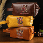 Borsa da toilette personalizzata in pelle PU con nome e iniziale, alfabeto reale araldico, accessori da viaggio, regalo di compleanno per uomo