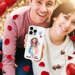 Personalised Romantic Cartoon Couple Phone Case for iPhone with Names Valentine's Day Anniversary Gift for Girlfriends Boyfriends