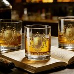 Verre à whisky 295 ml personnalisé avec initiale - Motif de bouclier doré - Cadeau d'anniversaire pour les hommes amoureux de whisky