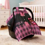 Personalisierte niedliche schwarze Baby Schleife karierten Baby Autositz Verdeck mit Namen Privatsphäre-schützende Outdoor-Zubehör Geburtstag Geschenk für Neugeborene Babies