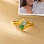 Personalised Double Heart Birthstones Sterling Silver Ring with Name Dainty Jewellery Valentine's Day Anniversary Gift for Couples Sister