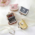 Personalized Pearl Effect Initial Birth Flower Portable Genuine Leather Jewelry Box with Kiss Lock and Name Daily Use Birthday Gift for Women