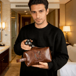 Borsa da toilette personalizzata in pelle PU con nome e iniziale, alfabeto reale araldico, accessori da viaggio, regalo di compleanno per uomo