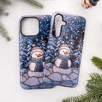 Personalized Snowman Forest Wonderland Faux Glass Effect Double-layer Phone Case for iPhone Samsung with Name Birthday Gift for Friend Family