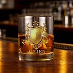 Verre à whisky 295 ml personnalisé avec initiale - Motif de bouclier doré - Cadeau d'anniversaire pour les hommes amoureux de whisky