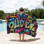 Personalized Graffiti Monsters Quick Dry Beach Towel with Name Travel Essentials Beach Party Birthday Gift for Kids