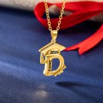 Zircon Grad Cap Necklace Engraved Name Year