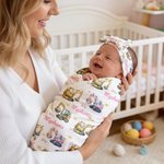 Personalized Excavator Easter Egg Soft Baby Swaddle Blanket Outfit with Name Easter Baby Shower Gift for Newborns New Parents