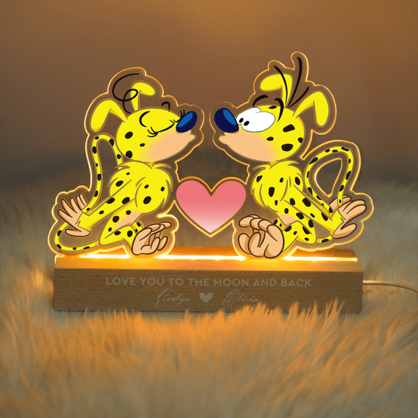 Personalised Classic Long-Tailed Marsupilami Couple LED Night Light with Name and Text Valentine's Day Gift for Couple | Callie × Marsupilami®