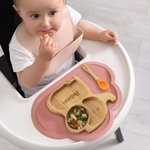 Cubiertos infantiles con animales grabados en acero con ventosa