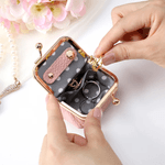 Personalized Pearl Effect Initial Birth Flower Portable Genuine Leather Jewelry Box with Kiss Lock and Name Daily Use Birthday Gift for Women