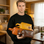 Borsa da toilette personalizzata in pelle PU con nome e iniziale, alfabeto reale araldico, accessori da viaggio, regalo di compleanno per uomo