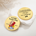 Personalized A Little Pocket Hug Cartoon Couple Character Coin with Name and Display Stand Valentine's Day Anniversary Gift for Couple