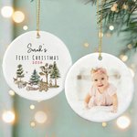 Ornement de Noël personnalisé en céramique avec nom et année Cadeau de Noël pour les nouveaux-nés