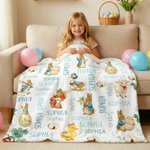 Personalized Cute Easter Bunny Duck Sheep Word Cloud Soft Throw Blanket with Name Home Decor Easter Gift for Boys Girls