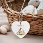 Personalised First Easter Heart-Shaped Ceramic Basket Name Tag with Easter Eggs Bunny Easter Commemorative Gift for Kids