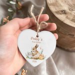 Personalised First Easter Heart-Shaped Ceramic Basket Name Tag with Easter Eggs Bunny Easter Commemorative Gift for Kids