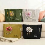 Personalized Birth Flower Corduroy Large Capacity Name Tote Bag with Zipper and Front Pocket Daily Use Birthday Bachelorette Party Gift for Her