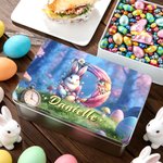 Personalized Dream Forest Bunny Egg Initial Food Grade Metal Biscuit Tin Storage Box with Name Easter Gift for Family Kids