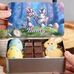 Personalized Dream Forest Bunny Egg Initial Food Grade Metal Biscuit Tin Storage Box with Name Easter Gift for Family Kids