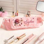 Personalized Birthstone Birth Flower Multi-Compartment Hair Styling Tool Pouch with Name Birthday Gift for Women Hairdressers