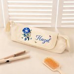 Personalized Birthstone Birth Flower Multi-Compartment Hair Styling Tool Pouch with Name Birthday Gift for Women Hairdressers