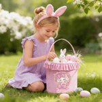 Personalized Multi-Color Large Capacity Polka Dot Bow Easter Basket with Name Party Favor Gift for Boys Girls