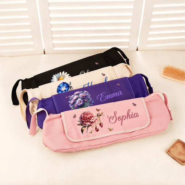 Personalized Birthstone Birth Flower Multi-Compartment Hair Styling Tool Pouch with Name Birthday Gift for Women Hairdressers